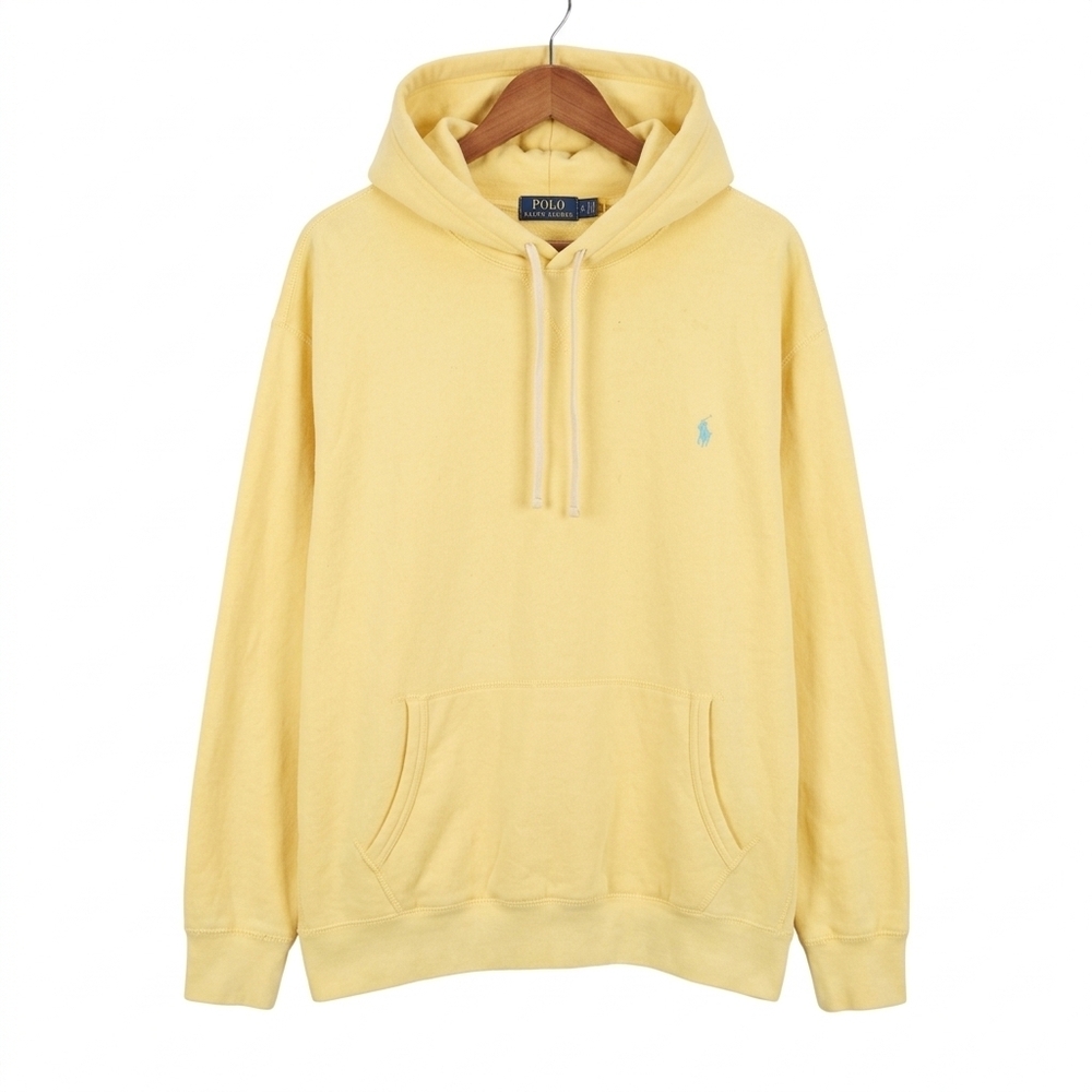 Polo Ralph Lauren Yellow Pullover Hoodie Light Blue Pony Sweatshirt Size XL